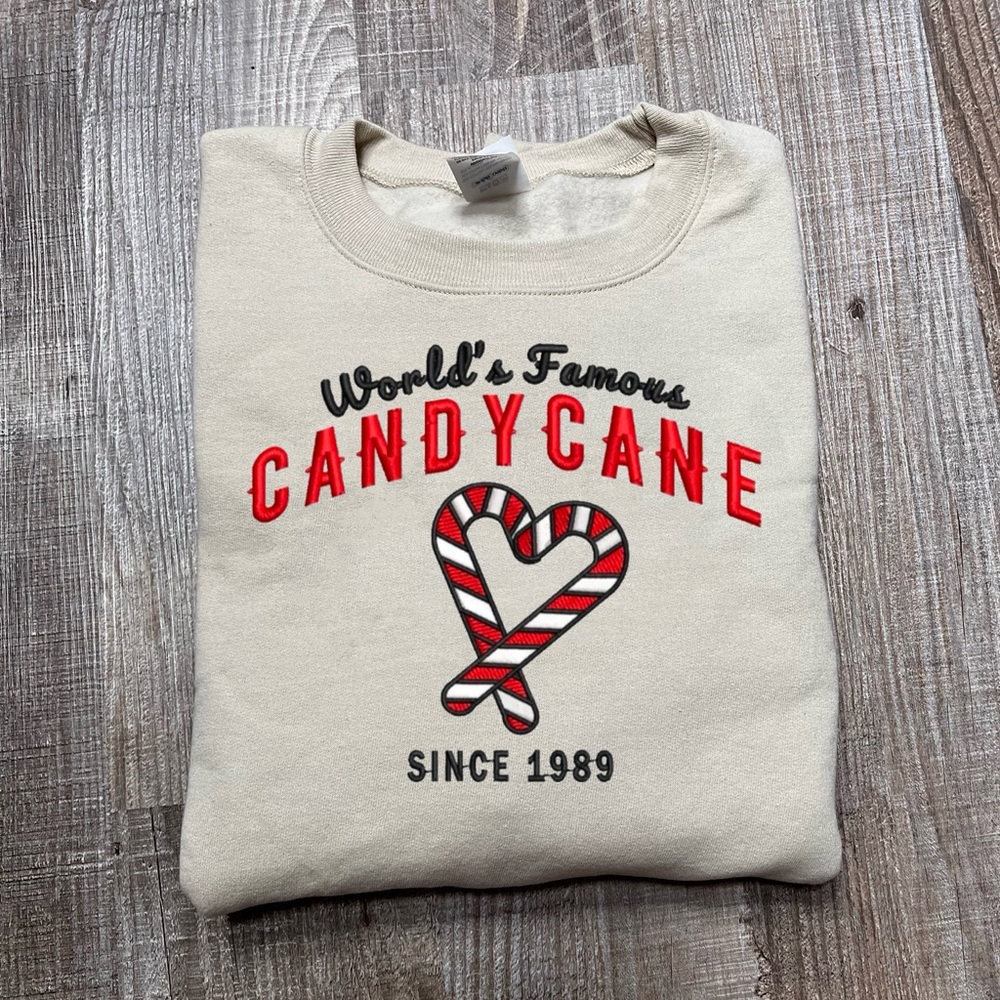 Candy cane factory embroidered Christmas sweatshirt crewneck